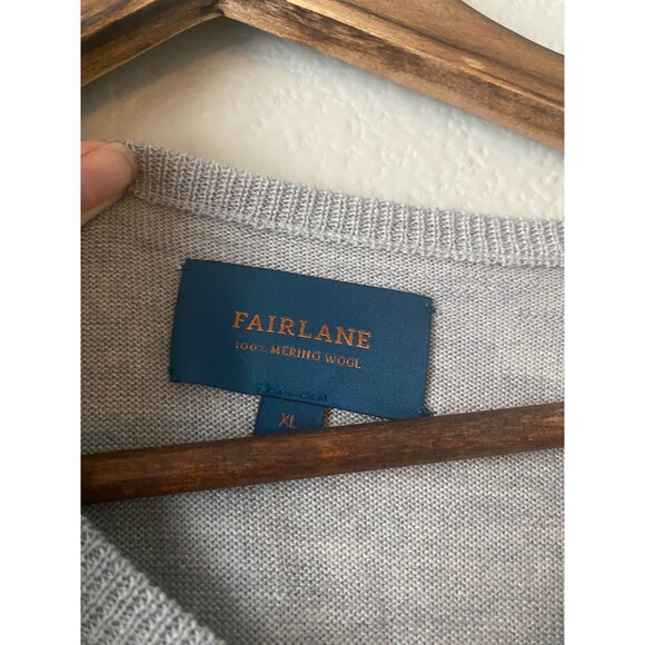 Fairlane 100% Merino Wool V Neck Sweater Mens Size XL Marled Light Gray - Picture 8 of 10